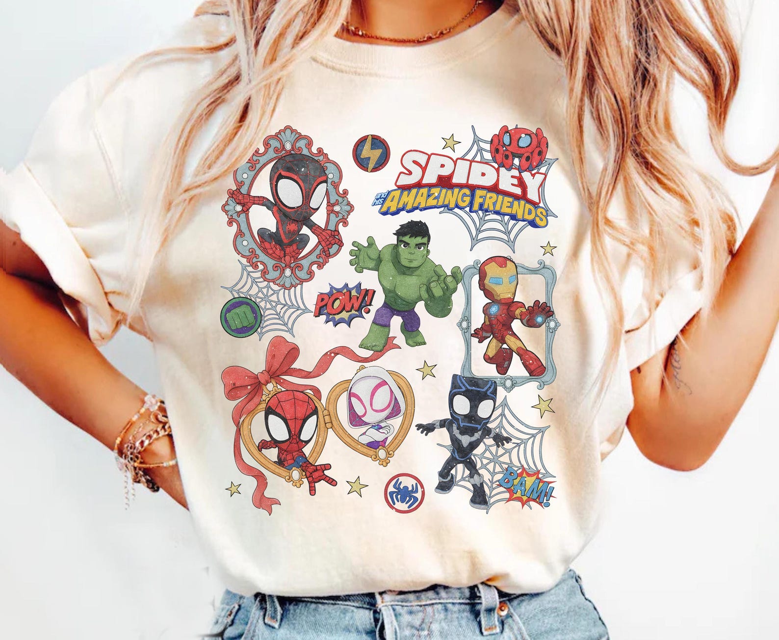 Retro Coquette Spidey And His Amazing Friends Shirt, Ghost Spider Miles Character Tee, Family Birthday Vacation Top S