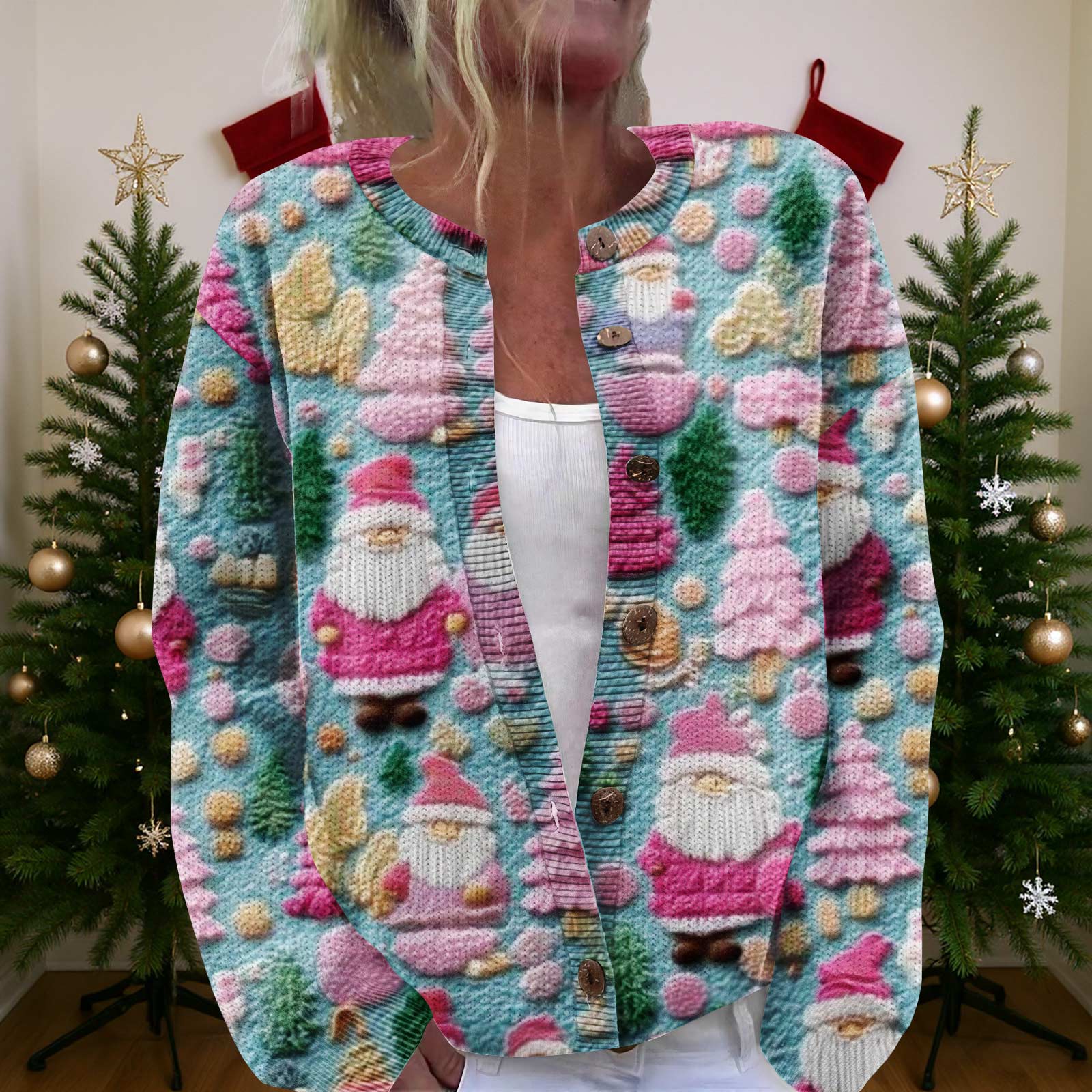 

Женский рождественский свитер Милый забавный рождественский свитер Осень и зима Свитер с длинным рукавом вязаный S