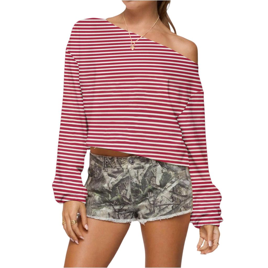 Women's Fashionable Casual Versatile Loose One-shoulder Pullover Women's Style Off-Shoulder Long-Sleeved Sweatshirt