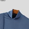INCERUN Men High Neck Long Sleeve Rib Side Splits Casual Fitted Tops T-shirts Undershirts