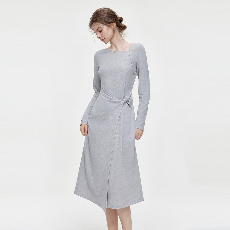 ELLE Women's French Pleated Twist Knot Long Sleeve Dress