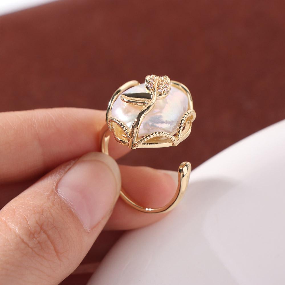 Barock Unregelmäßiger Perlenring Strass Damenschmuck Einzigartiger Perlen Öffnungsring Mädchen