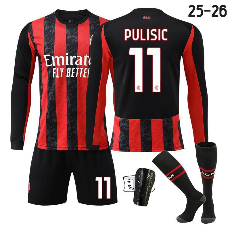 2526 Milan AC Home Football Uniform Long-sleeved Jerseys Children's Set No. 14 Modric 11 Ibrakaka