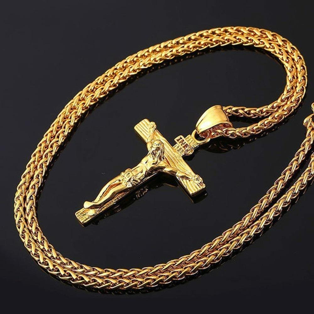 Christliche Jesus-Kreuz-Halskette für Damen und Herren, Edelstahl, religiöse antike Jesus-Halskette, Gebet, Taufe, Schmuck, Geschenk