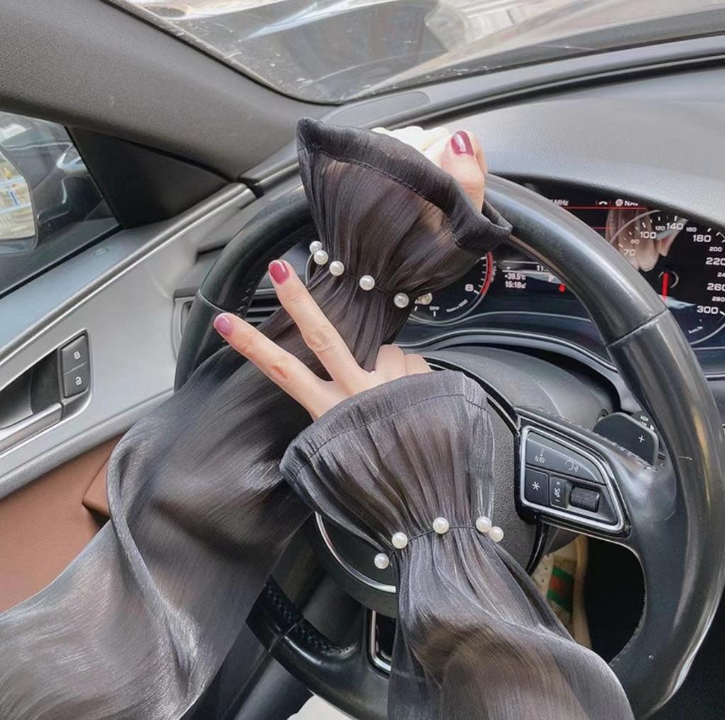 Summer New Pearl Ice Thin Sleeves For Women Girls Driving Sunscreen Long-Sleeved Arm Warmers Outdoor Solid Color Riding Sleeves