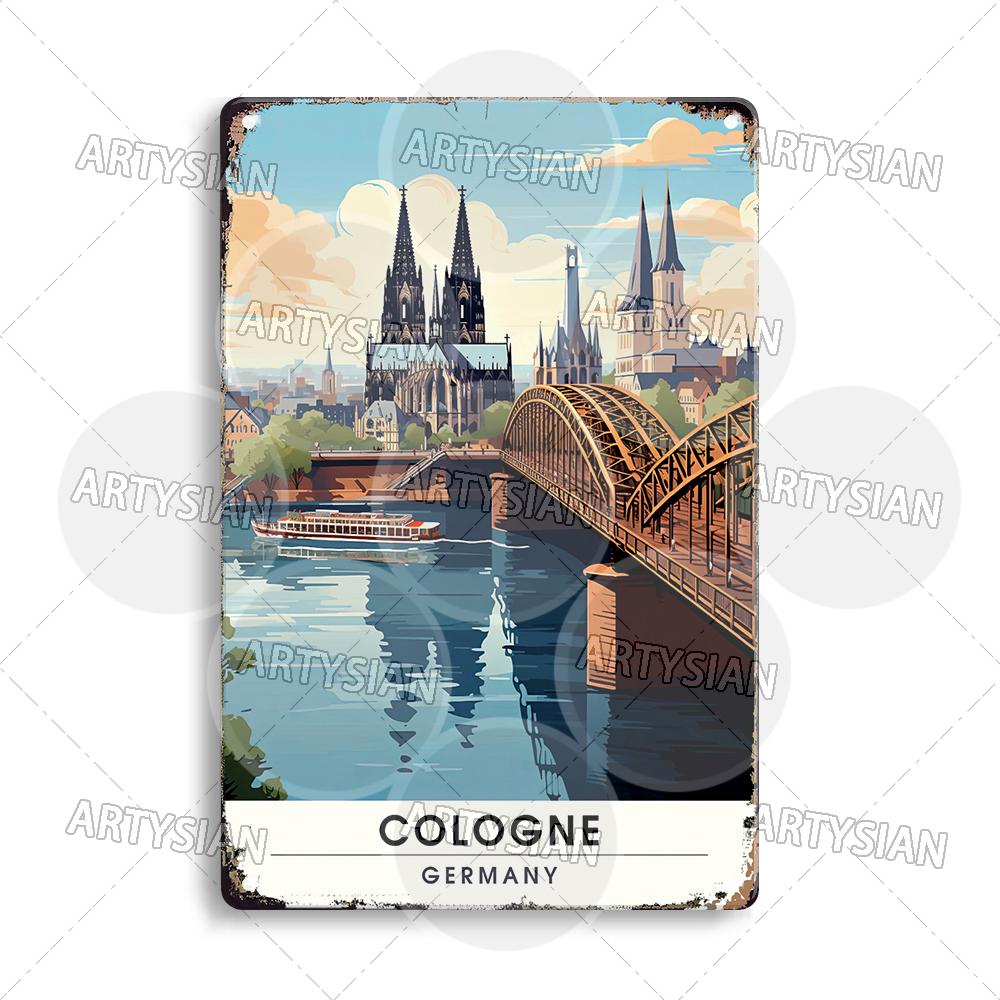 European Austria Germany Travel Cityscape Metal Sign Munich Vienna Berlin Cologne Salzburg Metal Plaque