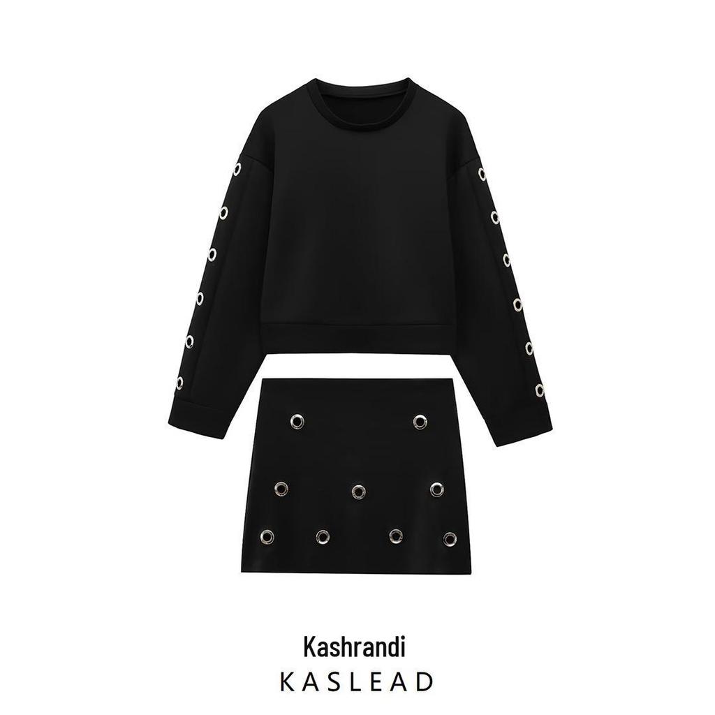 2025 Spring Women's European & American Fashion Long Sleeve Sweatshirt and Skirt Set