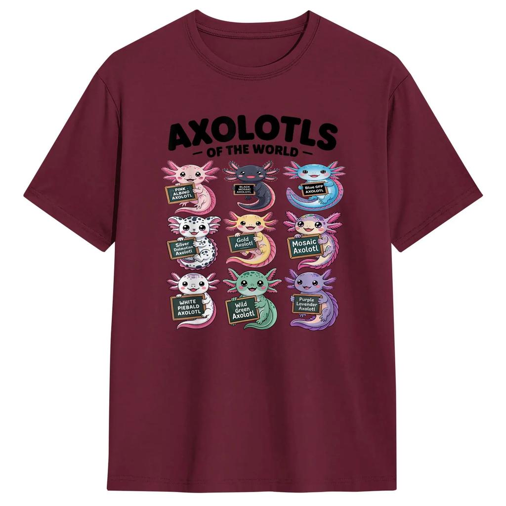 Axolotls of The World Kawaii Axolotl Educational TShirt For Unisex Street Style T Shirts O Neck Tees Oversized Wholesale Tops