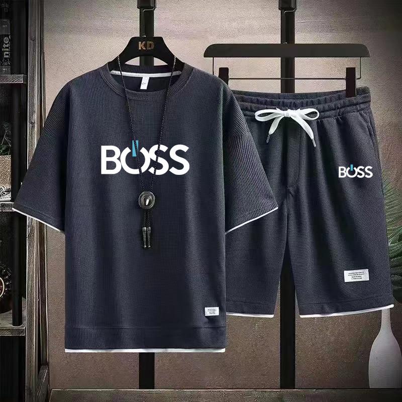 XH-6002-02 2025 Herren Sommer Neuer Stil Waffel Kurzarm Shorts Luxus Bedrucktes Set