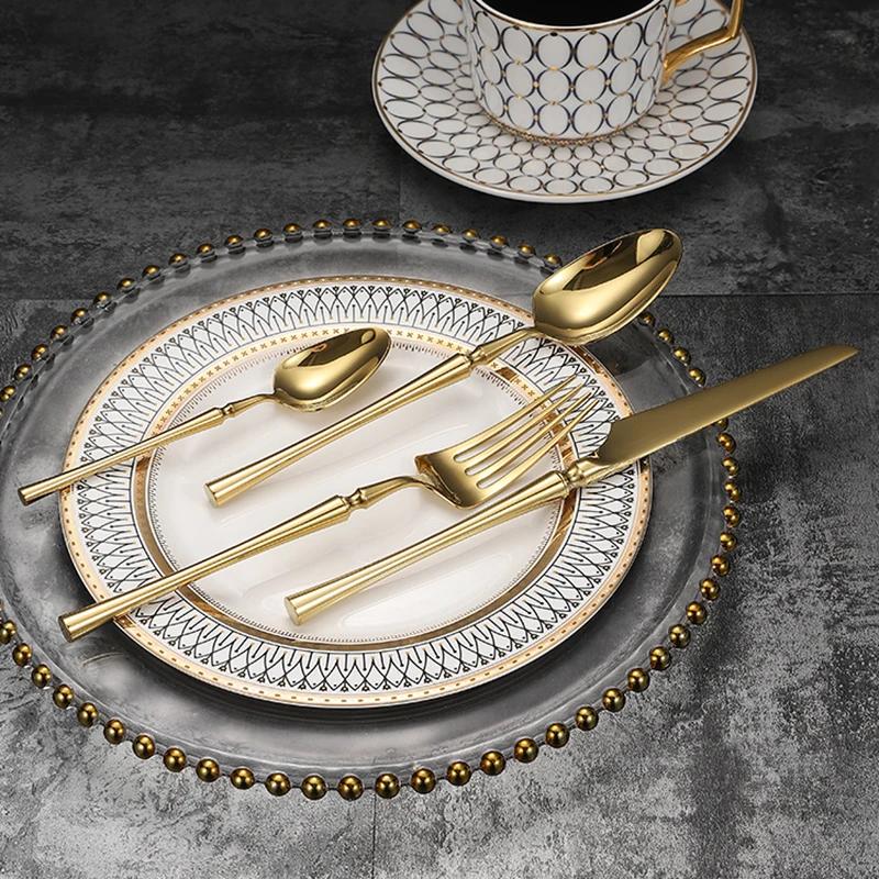 Bright Gold 18/10 Stainless Steel Luxury Cutlery Dinnerware Tableware Knife Spoon Fork Chopsticks Flatware Set Dishwasher Safe