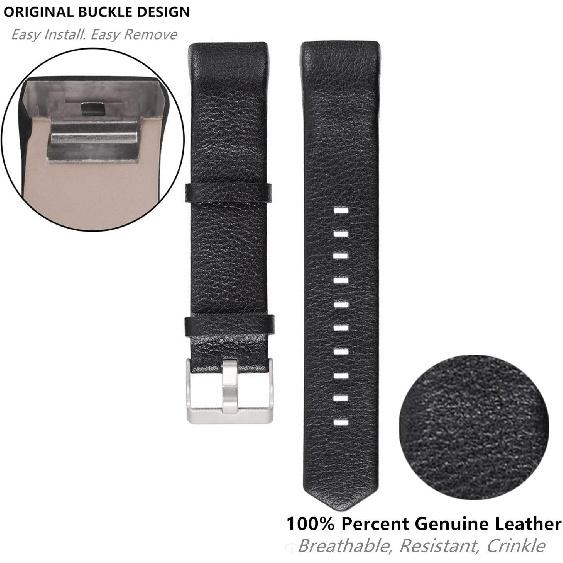 Compatible for Fitbit Charge 2 Bands, VOMA Genuine Leather Replacement Wristband Strap for Fitbit Charge 2 HR Women Men