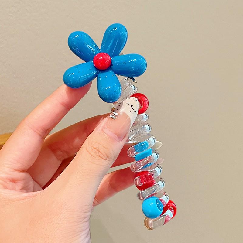 

Набор детских резинок для волос: Телефонный шнур, Плетение «пузырь», Милые цветочные завязки красного и синего цвета - Идеально для плетения и укладки.