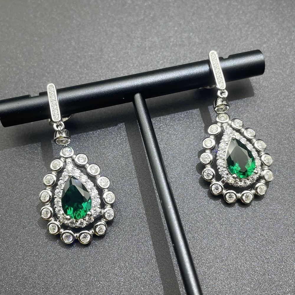 925 Sterling Silver Crushed Ice Pear Cut 2ct Emerald Created Moissanite Gem Wedding Drop Earrings Fine Jewelry