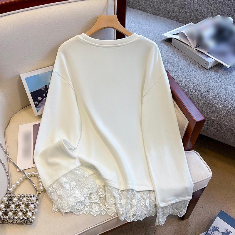 Women's Spring White Lace Embroidered Floral Ruffle Long Sleeve Mid-length Top