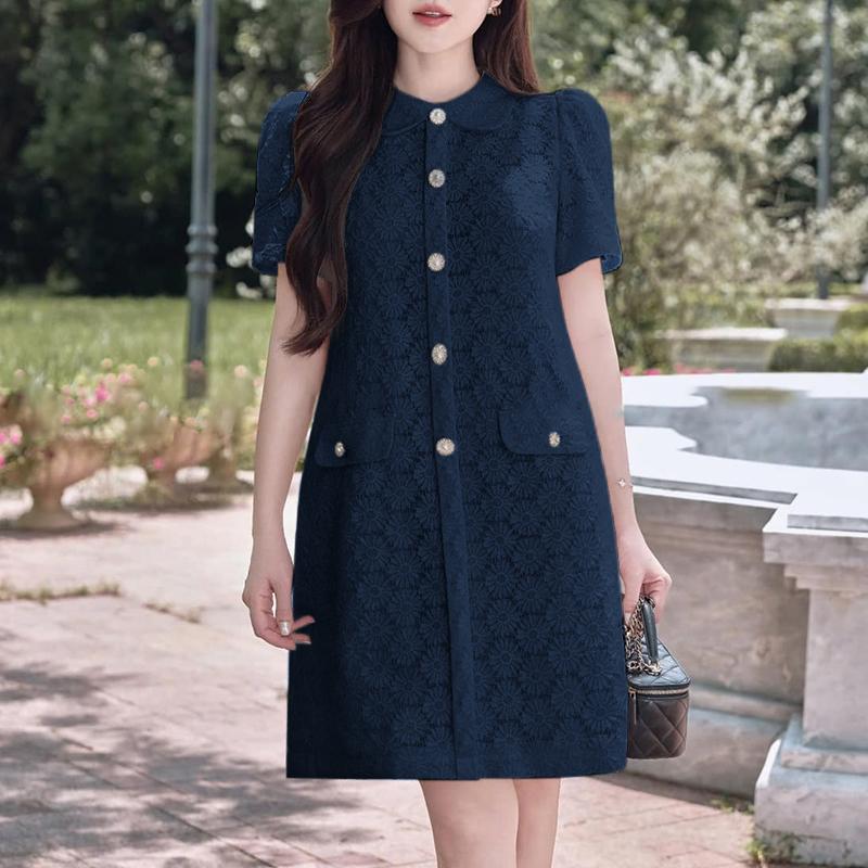 

ZANZEA Женское повседневное платье с кукольным воротником, свободное, с коротким рукавом, с кружевной отделкой 5XL