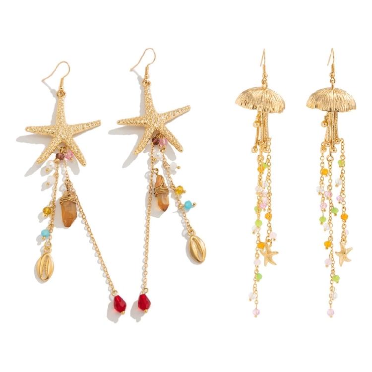 Elegant Starfish And Jellyfish Earrings In Ocean Theme Unique Drop Ear Hooks For Adding A Freshness Touch To Any Outfit