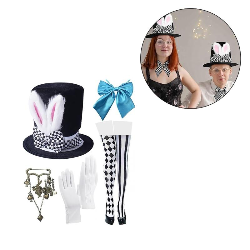 Rabbits Ears Top Hat Easter Day Costume Accessories White Gloves Striped and Plaids Stockings Party Supplies