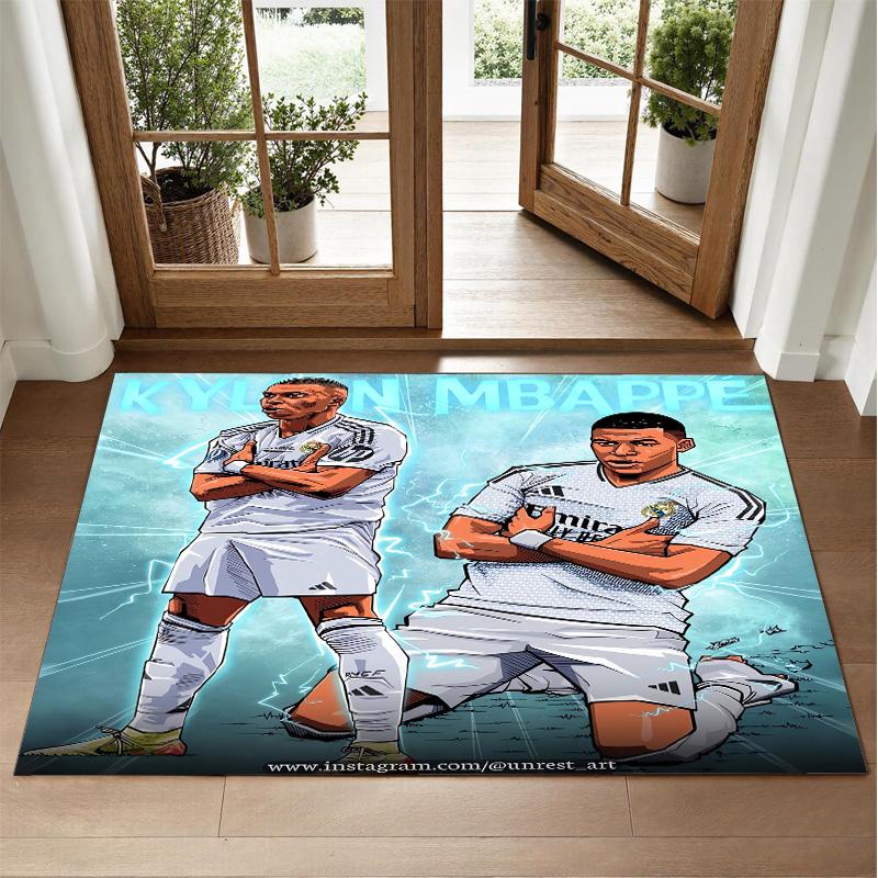 Kylian Mbappe Design Crystal Velvet Rug Soft Decorative Mat for Bedroom Entrance