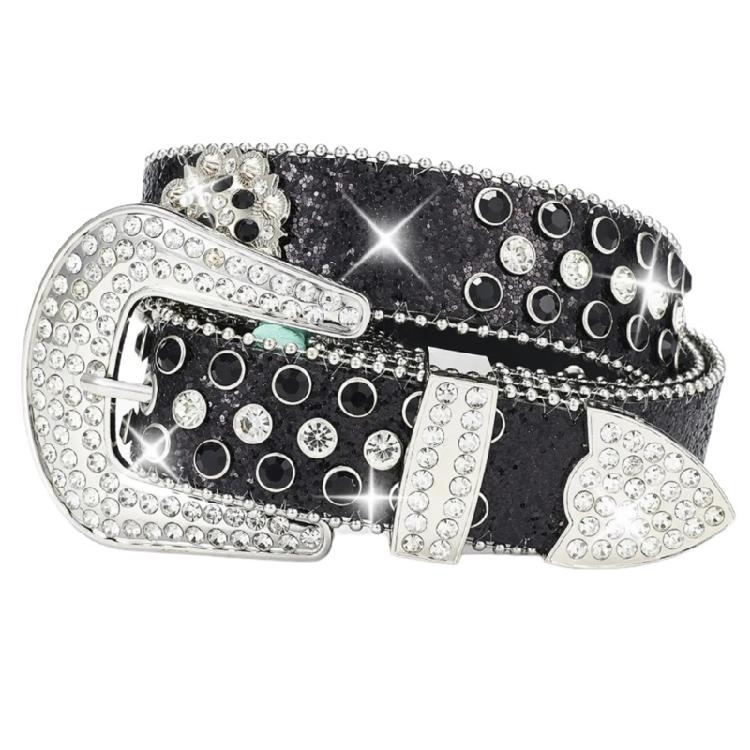 Rhinestones Sequined Belt for Adult Teens Street Wear Waistband for Pants Blingbling Waiststrap Rocker Waist Ornament