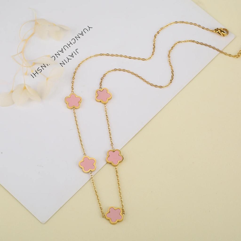 High-Quality Stainless Steel Five-Leaf Flower Set Bracelet Necklace Earrings Simple For Woman Party Birthday Zircon Gift Clover