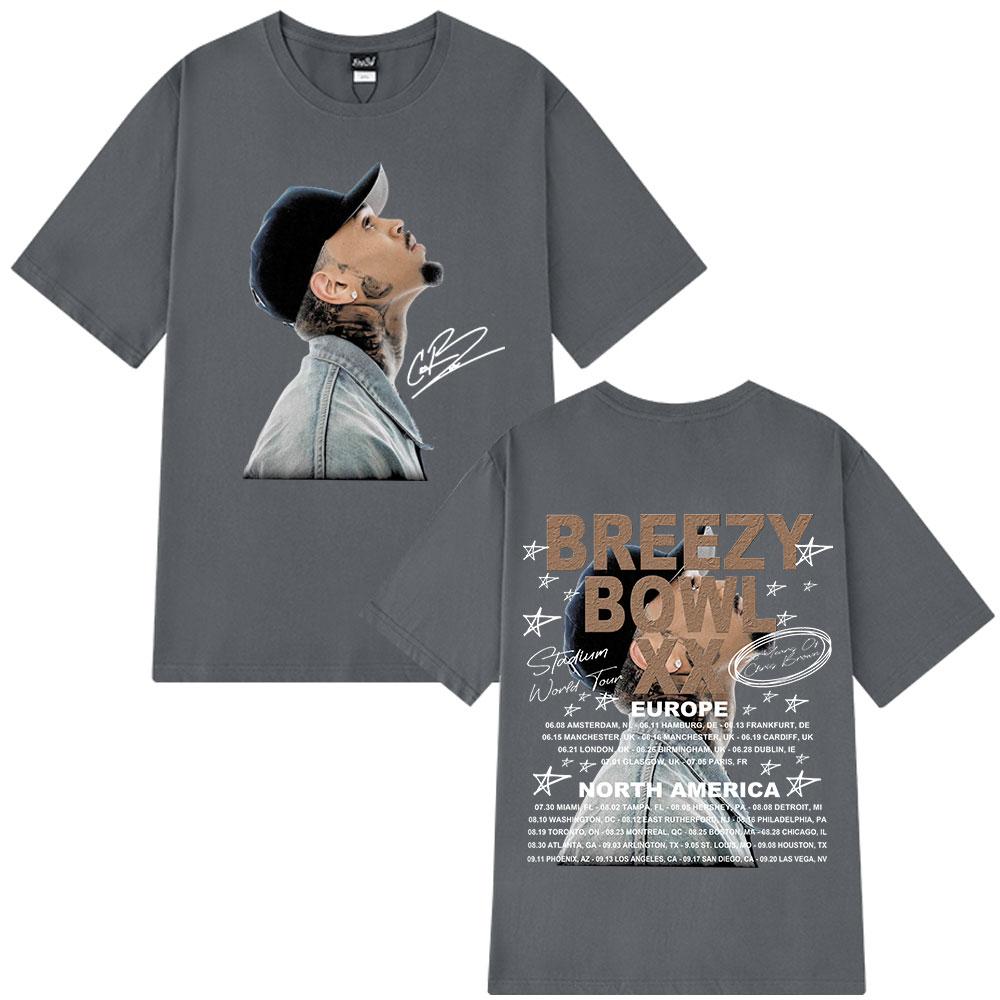 Rapper Chris Brown Breezy Bowl XX Tour 2025 Tshirt Unisex Women Fashion Hip Hop T Shirt Cotton Casual Oversized Tshirts Streetwear