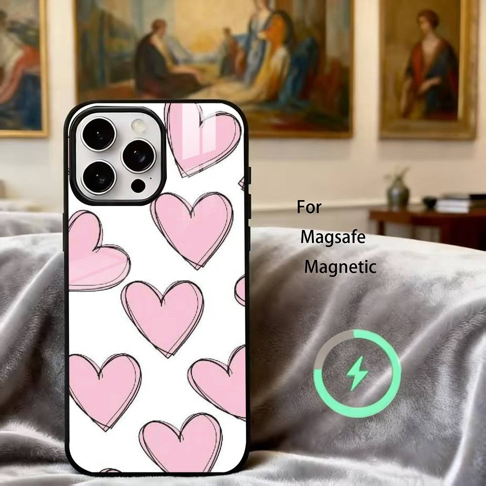 C-Cute L-Love H-Heart Phone Case For iPhone17,16,15,14,13,12,11 Plus,Pro Magnetic with Magsafe Wireless Charging