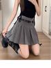 High Waist Pleated A-line Gabardine Skirt with Belt - Slimming, Anti-exposure, College Style for Spring, Summer, and Autumn