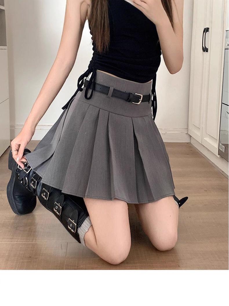 

Юбка А-силуэта из габардина с высокой талией и складками, с поясом - Стройнящая, Не просвечивающая, В стиле колледжа для весны, лета и осени M for 100-110 jin белый