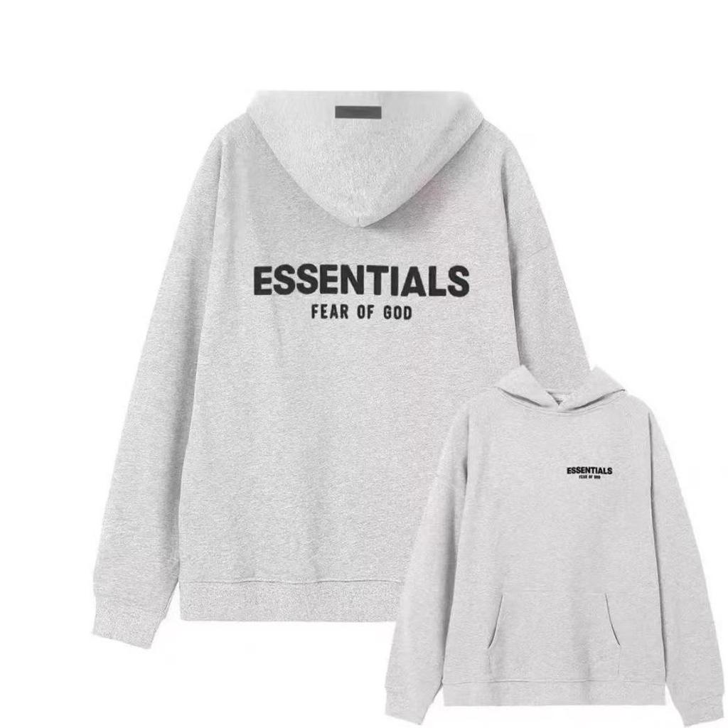 22SS Hooded Sweatshirt with Front and Back Flocking - ESSENTIALS Trendy American Streetwear, Cross-Border Hoodie with Double Stitching.