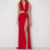 Women's clothing, new spring models, sexy solid color hollow knot V-neck dress