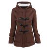 Herbst- und Winter Kuhhornknopf Damenmantel Dicke Kapuzen-Blended-Jacke Baumwolljacke
