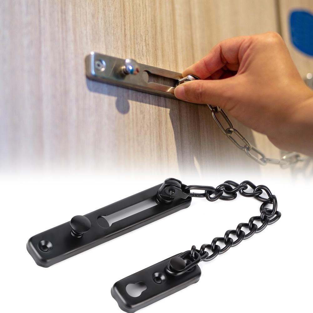 Stainless Steel Durable Anti Theft Chain Lock Safety Security Guard Door Lock Latch Home Hotel(Black )