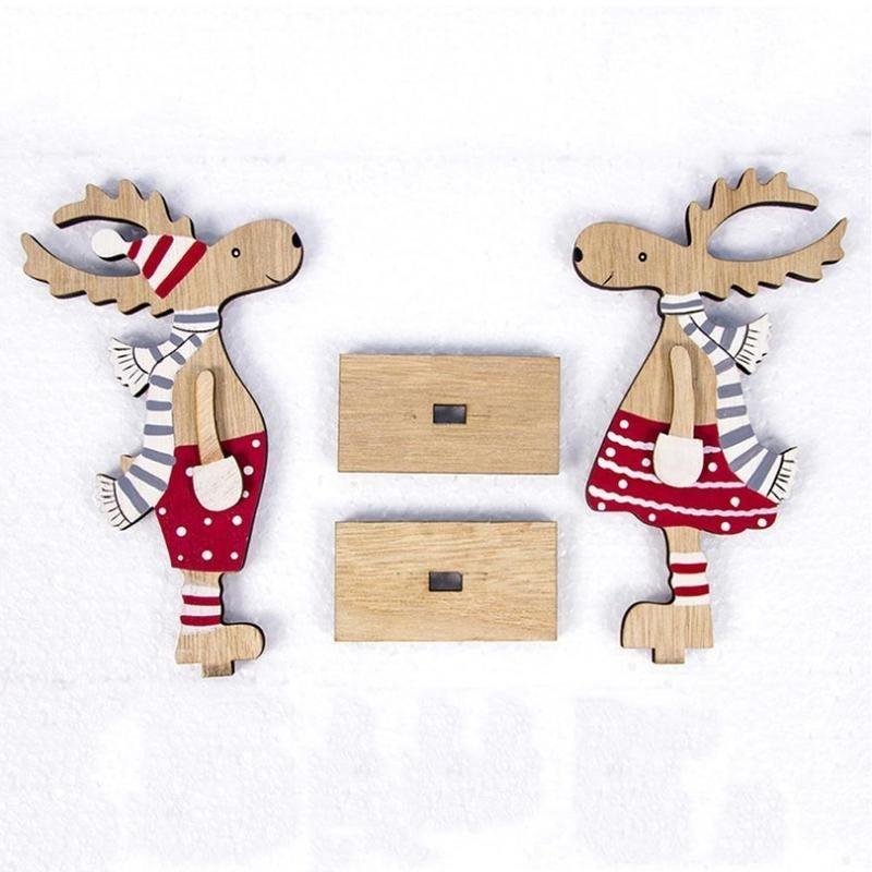 1PC Christmas Decoration DIY Wood Painted Christmas Elk Decoration Desktop Stitching Decoration Child Christmas Pendant Gift