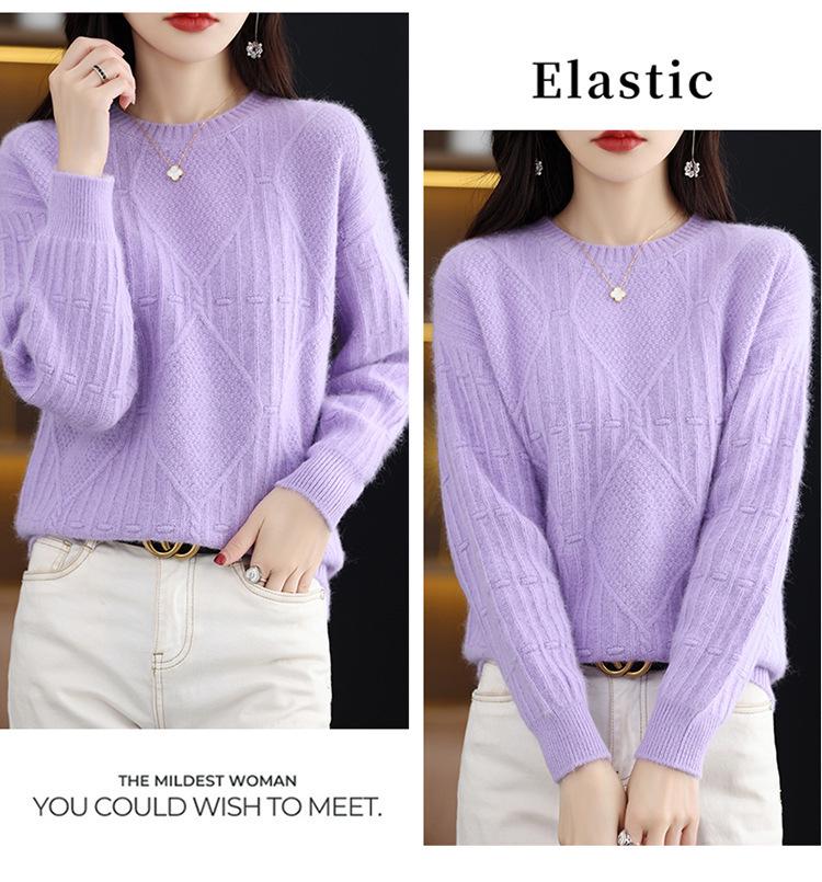 2024 Autumn Winter Women’s Short Mink Velvet Round Neck Pullover - Thick Solid Color Knit Wool Sweater