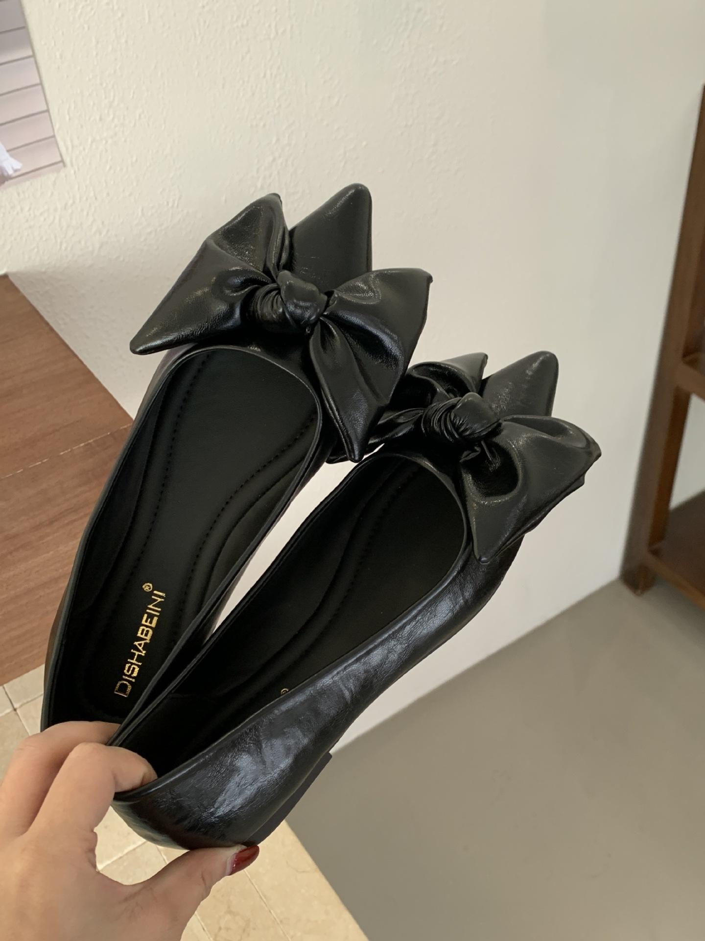 

French Light Mouth Bow Pointed Head Flat Sole Shoes Women S Shoes Spring Temperament Low Heel Professional Commuter Shoes 39 чорний