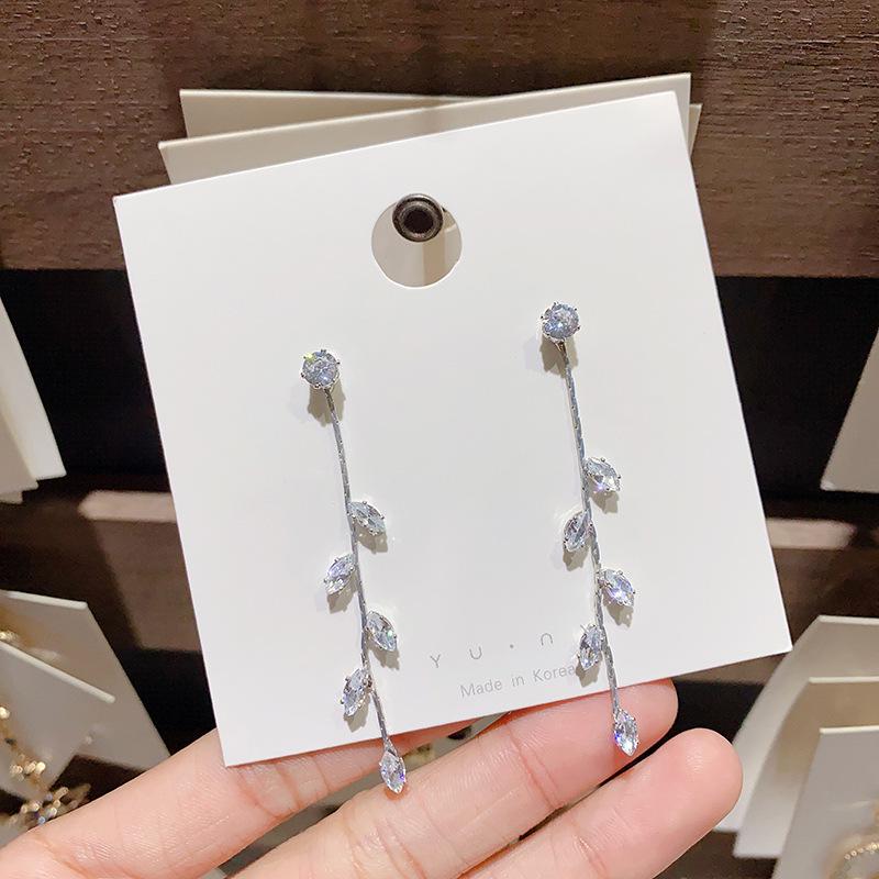 S925 Silver Needle Diamond Willow Leaf Tassel Earrings for Women - Versatile, Simple, Trendy Long Earrings (2020)