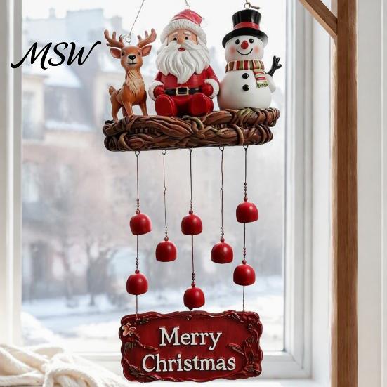 Holiday Party Hanging Decor Christmas Santa Wind Chime, Festive Ornament, Claus Snowman Elk Decorative Metal Bells for Garden Chime Patio Yard