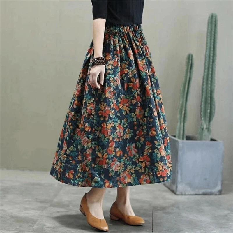Falda Mujer Verano Casual Versátil Elástica Cintura Alta Suelta Falda Oversize Elástica Algodón Vestidos