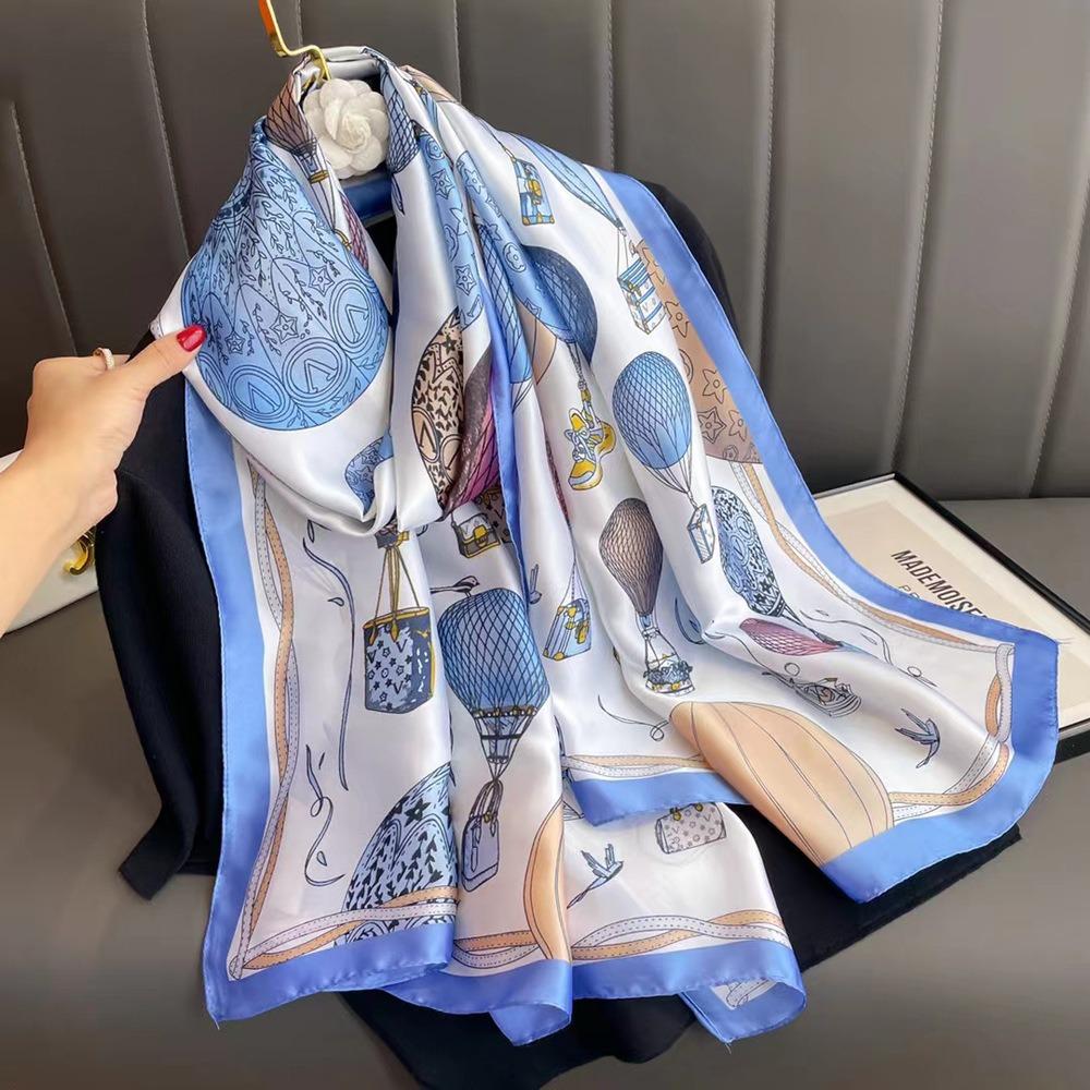 French Design L Silk Scarf Women's Long Satin Spinning Shawl High-end Light Luxury Ins Style Versatile Professional Wear