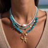Dopamine Shell Irregular Stone Rice Beads Layered Necklace for Women Boho Starfish Turtle Clavicle Chain Party Jewelry Gift