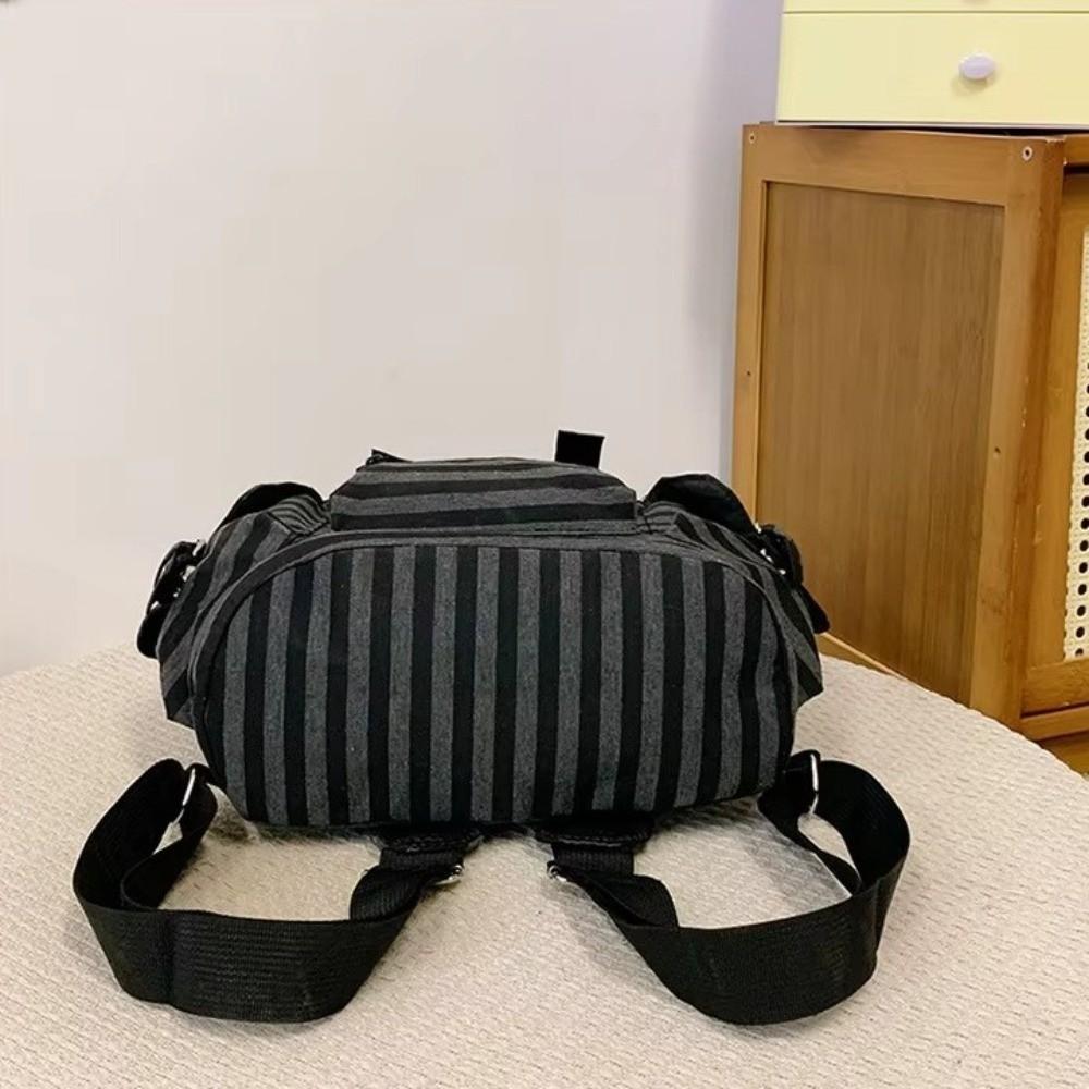 Retro Large Capacity Striped Backpack Korean Style Multi-pocket Students Schoolbag Nylon Hiking Camping Bag Girl
