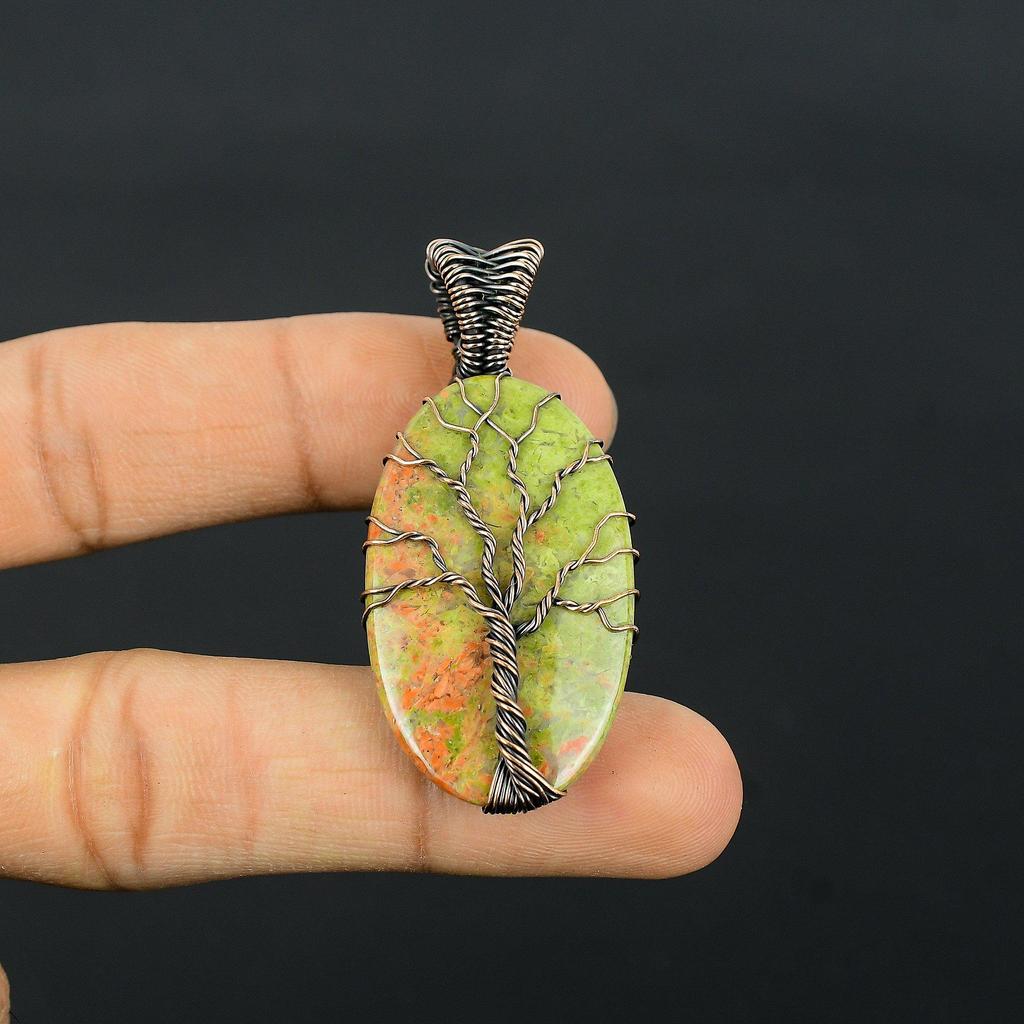 Unakite Pendant, 999 Copper Wire Wrapped Jewelry, Gemstone Jewelry Pendant, Handmade Wedding Gift Jewelry