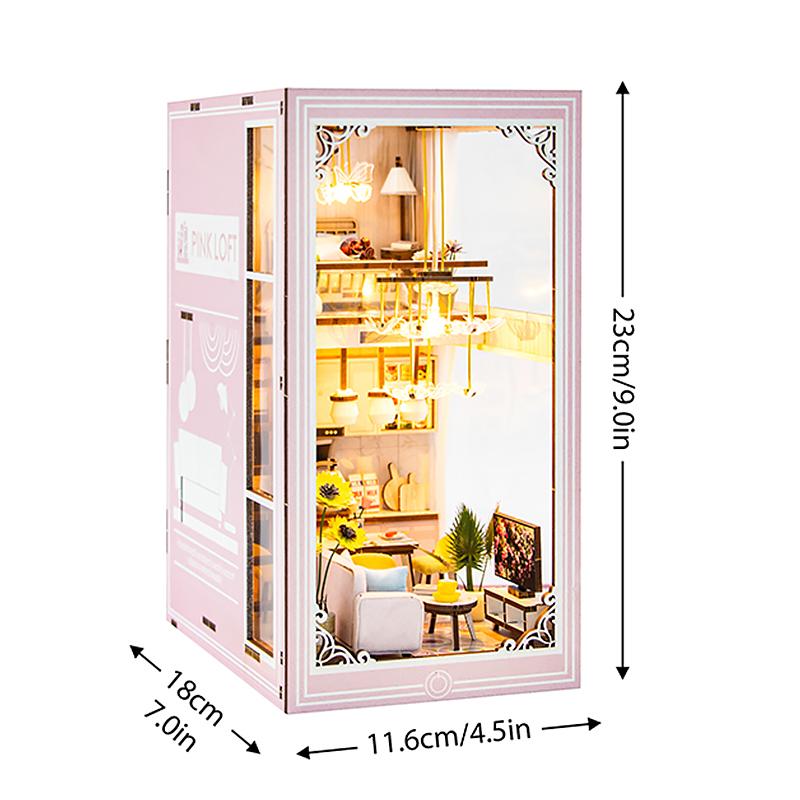 Book Nook Kit Doll House DIY Wooden Puzzle Bookshelf Insert Decor Dollhouse Model Bookend Building Home Decoration Xmas Gifts