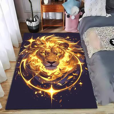 Fiery Lion Carpet with Cosmic Glow Design, Dark Background Suitable for Use As an Anti-slip for Living Room Bedroom Sofas