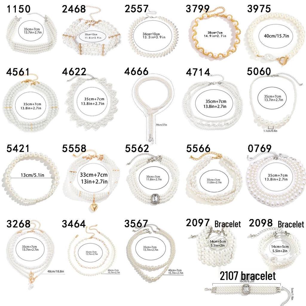 Layered Heart Diamond Necklace with Beads and Imitation Pearls - Women's European Multi-Layer Jewelry