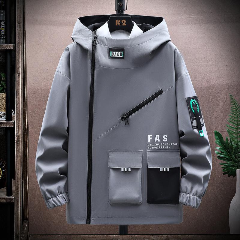 Jaqueta Moderna com Capuz Outono/Inverno Combinação de Cores Corta-vento Isolamento Térmico Espesso Jaqueta Estampada Roupa Masculina para Exterior Casual