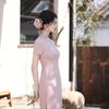 1011 spring and summer new cheongsam new Chinese style stand-up collar pink cheongsam engagement return dress slim women cheongsam