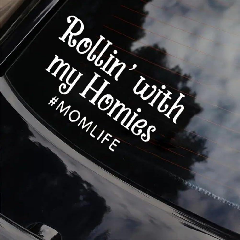 2PCS Rollin' with My Homies & Mom Life Car Sticker, 7.09"x4.13" Waterproof Vinyl Material Accessories, Interesting Decal for Cars, Trucks,