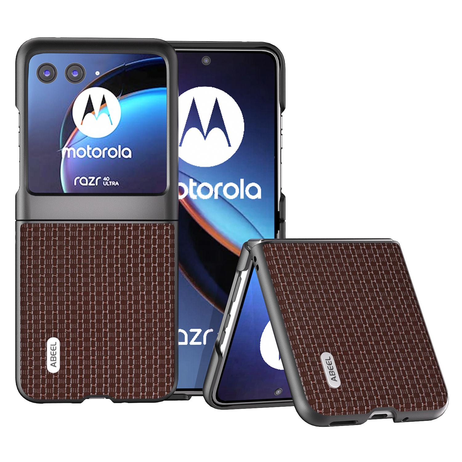 

ABEEL For Motorola Razr 40 Ultra 5G Anti-scratch Phone Case Cowhide Leather+Hard PC Phone Cover Coffee