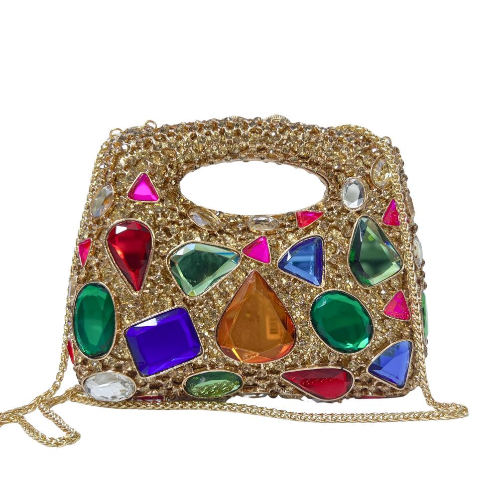 Bolsos de Noche de Piedra Plata/Dorado Bolso Grande con Asa Superior Diseñador de Lujo para Mujer Carteras de Diamantes Pedrería Boda Nupcial Clutc